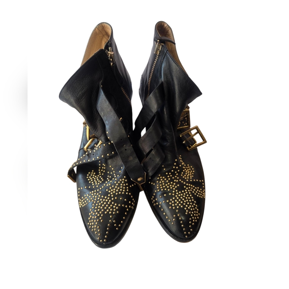 Chloe Women's Black Ankle Boots with Gold Studs - Picture 3 of 16